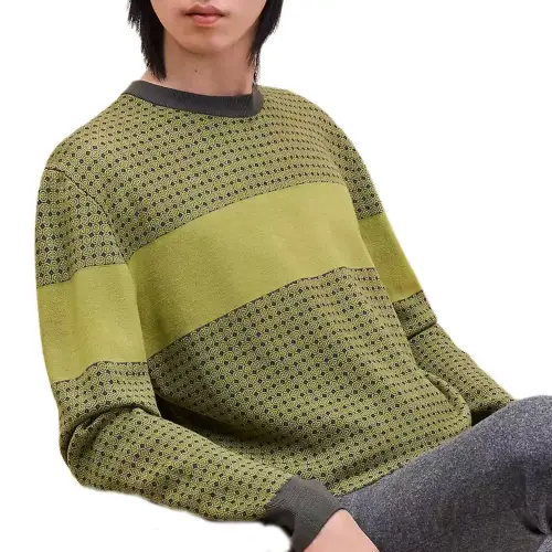 HERMES Mosaique Sweaters Men's Green Crew Neck Moderate
