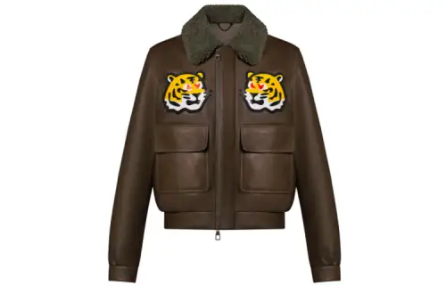 LOUIS VUITTON X Nigo Leather Blouson With Tiger Patches Jacket