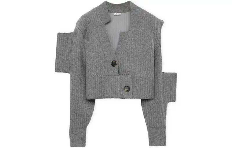 LOEWE Knitwear Men's Gray V Neck Moderate Cardigan