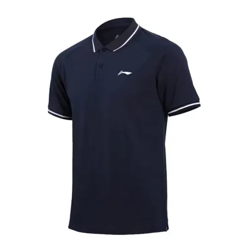 Li Ning Polo Shirts Men's Blue Polo Collar Moderate Straight Fit