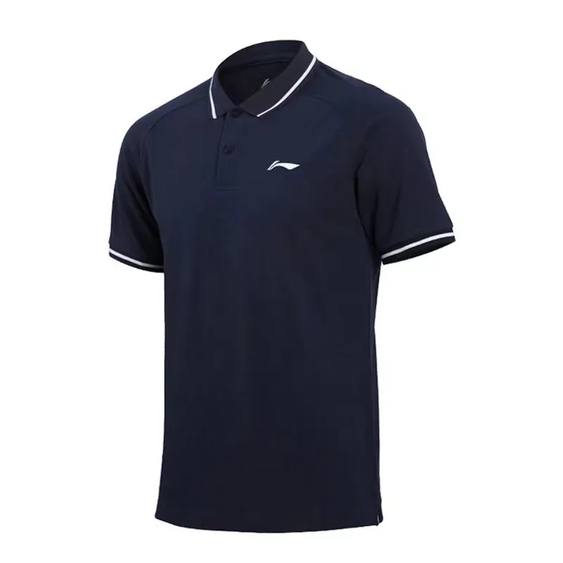 Li Ning Polo Shirts Men's Blue Polo Collar Moderate Straight Fit