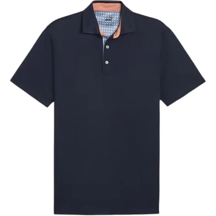 PUMA Gingham Solid Golf Pique Polo Shirt Men's Dark Marine Blue