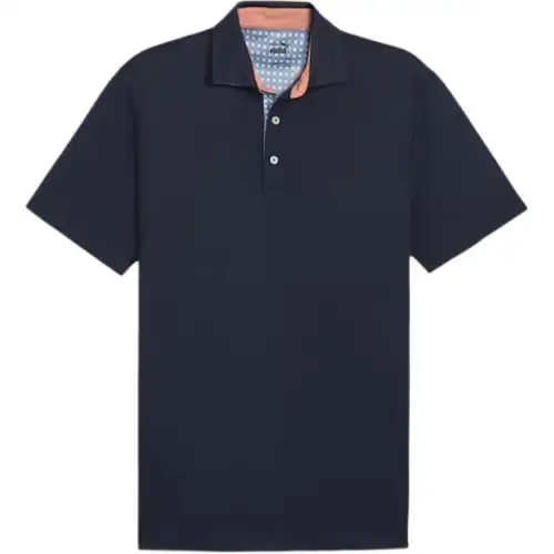 PUMA Gingham Solid Golf Pique Polo Shirt Men's Dark Marine Blue