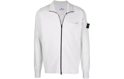STONE ISLAND Jackets Men's White Stand Collar Moderate Straight Fit