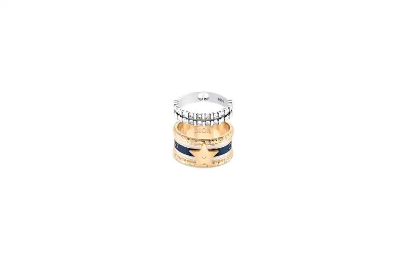 DIOR Brass, Crystal, Resin Rings Unisex Gold