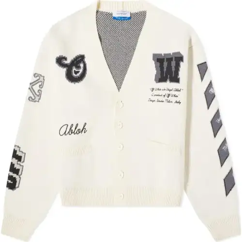 OFF WHITE Logo Embroidered Knitted Cardigan
