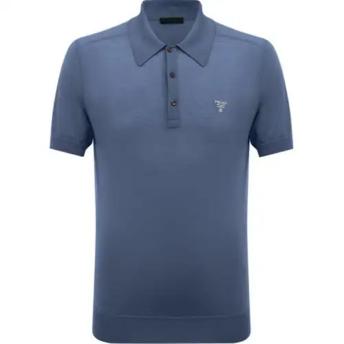 PRADA Polo Shirts Men's Blue Polo Collar Moderate Straight Fit