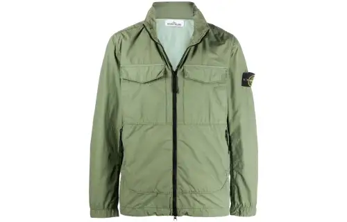 STONE ISLAND Jackets Men's Army Green Stand Collar Moderate Other