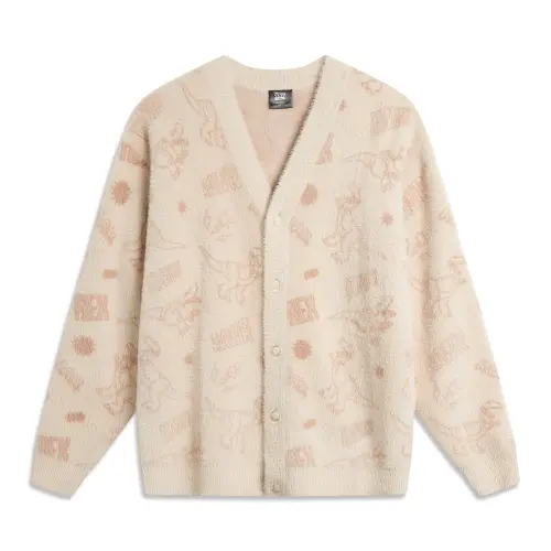 Li Ning x Disney Rex Collection, All Over Print Letter Single Breasted Fleece Lined Long Sleeved Knitwear Unisex