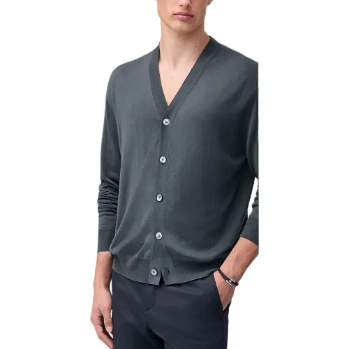 HERMES Sweaters Men's Dark Gray V Neck Moderate Cardigan