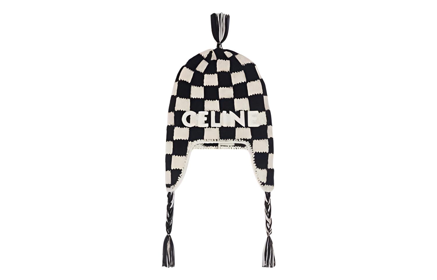 CELINE Peruvian Beanie In Checked Alpaca Wool
