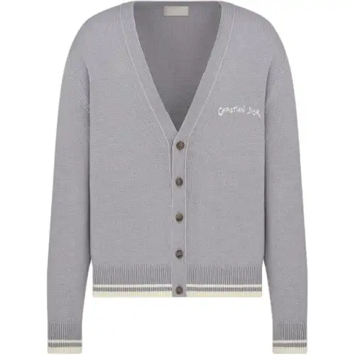 DIOR Knitwear Men's Gray V Neck Moderate Cardigan