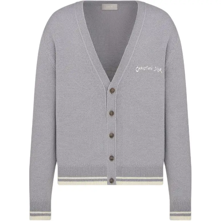 DIOR Knitwear Men's Gray V Neck Moderate Cardigan