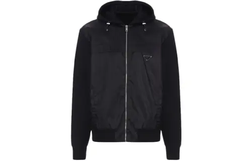 PRADA Men's Logo Zip-Up Hooded Jacket Black