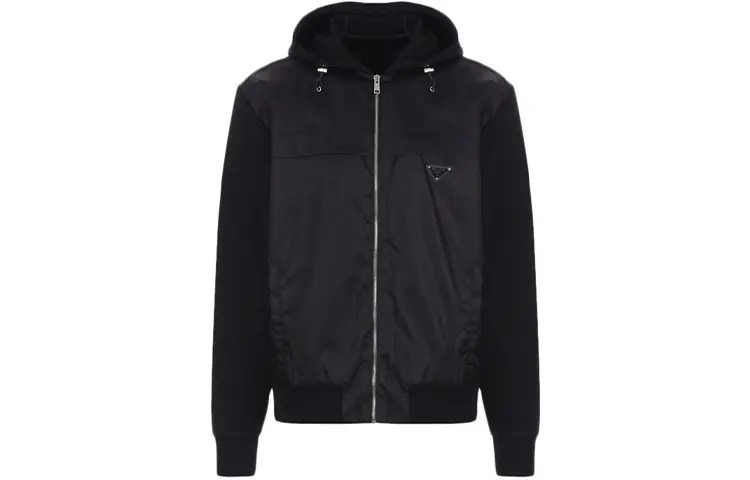 PRADA Men's Logo Zip-Up Hooded Jacket Black