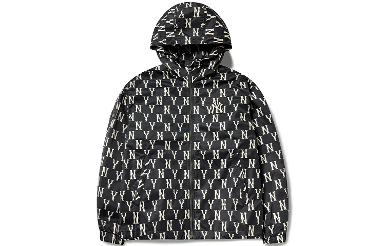 MLB Monogram Jackets Unisex Black Hooded (Non-detachable) Moderate Straight Fit