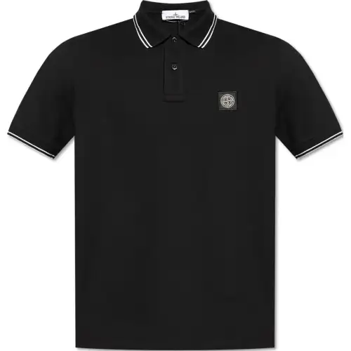 Stone Island Logo Patch Buttoned Polo Shirt
