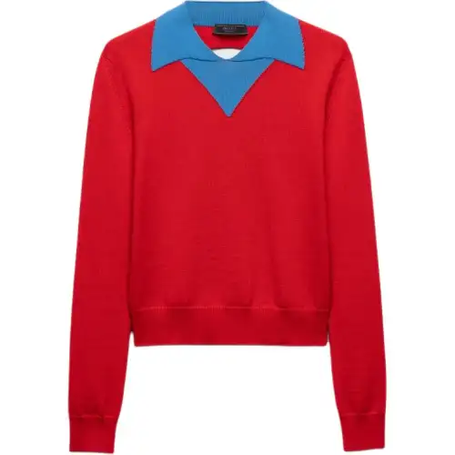 PRADA Sweaters Men's Red Lapel Moderate Other