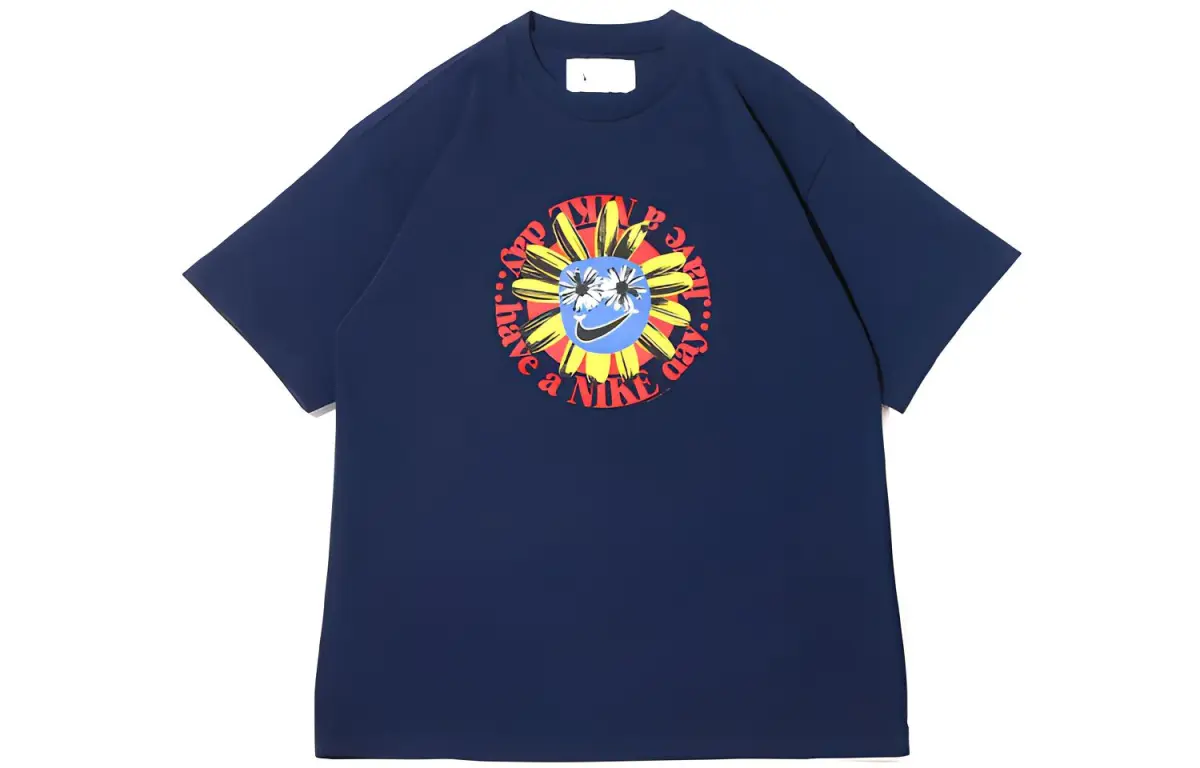 Nike T-Shirts Men's Blue Crew Neck Moderate Straight Fit