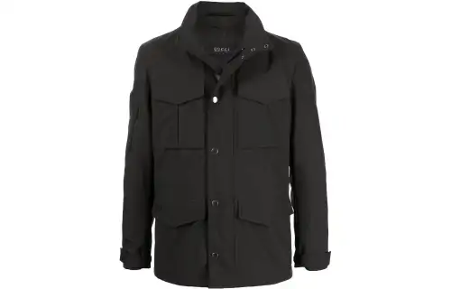 high-neck snap fastening jacket