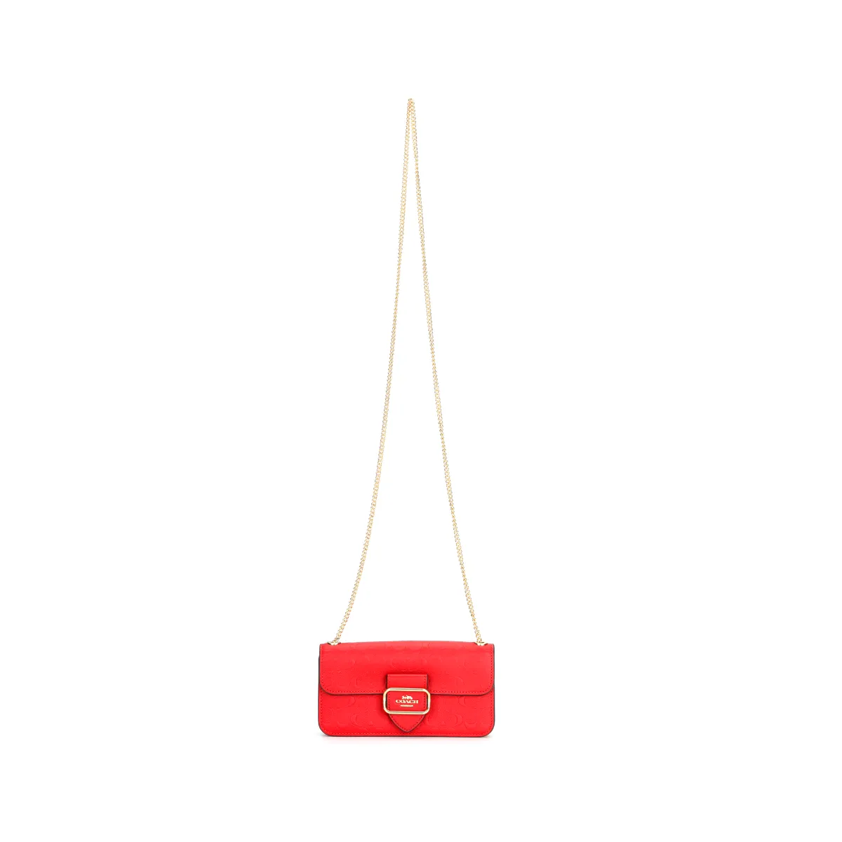 COACH Morgan Calfskin With Leather Chain Bag, Shoulder Bag, Crossbody Bag Small Women's Red