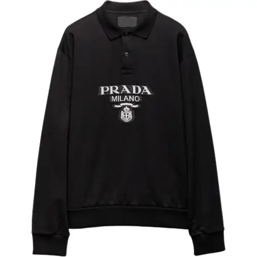 PRADA Polo Shirts Men's Black Polo Collar Moderate Straight Fit