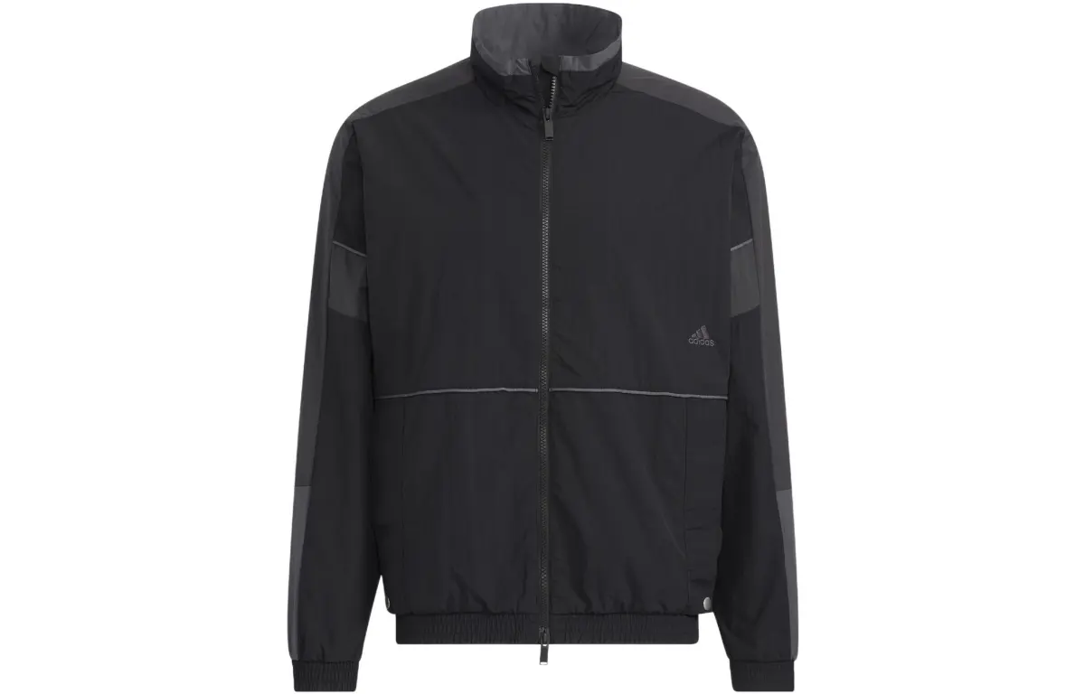 Adidas Jackets Men's Black Stand Collar Moderate Straight Fit