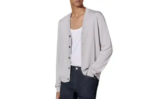 HERMES Sweaters Men's Gray V Neck Moderate Cardigan