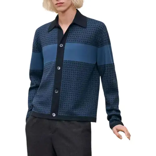 HERMES Sweaters Men's Blue Polo Collar Moderate Other