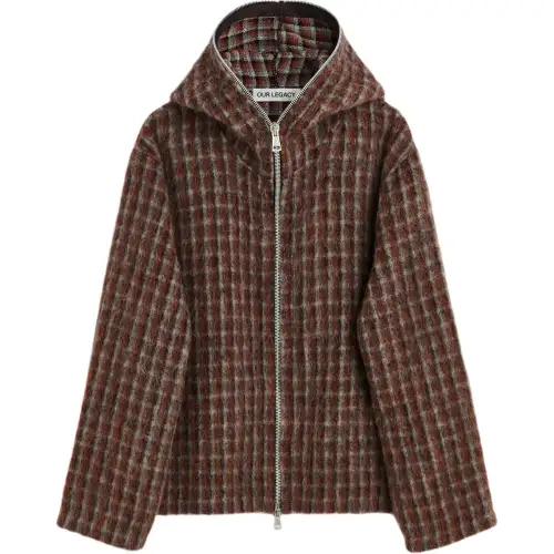 OUR LEGACY Woolen soft knitted red sweater with zipper with hood