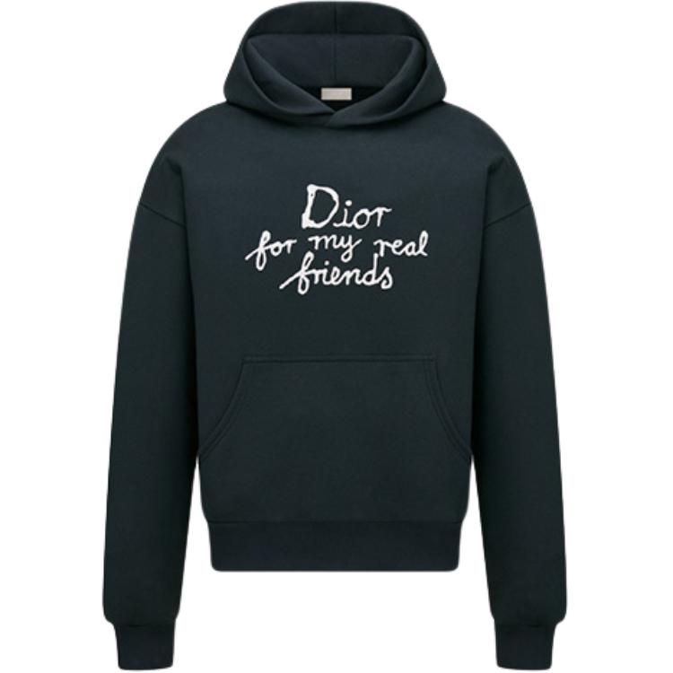 DIOR Dior SS25 DIOR AND HYLTON NEL Summer Men's Collection Solid Color Logo Letters Hooded Loose Long Sleeve Sweatshirt Men's Navy Blue