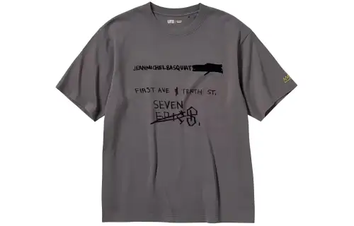 UNIQLO X Jean Michel Basquiat Collaboration T Shirts Unisex Gray Crew Neck Moderate Straight Fit