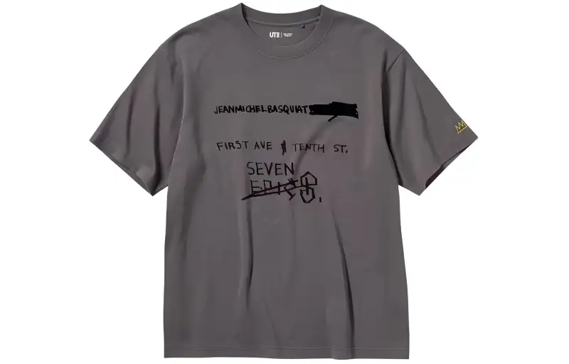 UNIQLO X Jean Michel Basquiat Collaboration T Shirts Unisex Gray Crew Neck Moderate Straight Fit