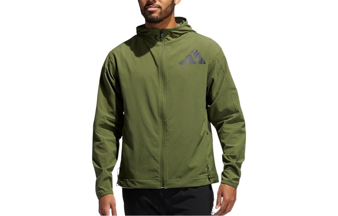 Adidas, cardigan with hood, sports green jacket