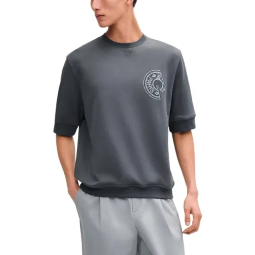 HERMES T Shirts Men's Gray Crew Neck Moderate Straight Fit