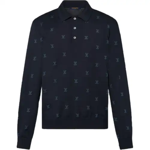 Lv Wool Silk And Cashmere Blend Long Sleeve Lv Blason Polo