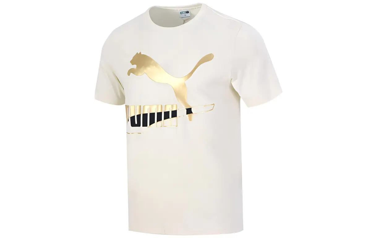 PUMA T-Shirts Men's Ecru Crew Neck Moderate Straight Fit