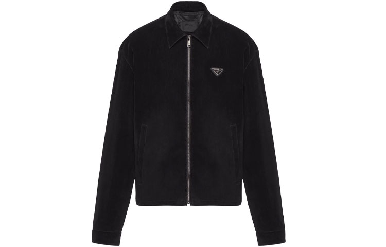 PRADA Prada, triangle, velvet swan, black jacket, with your logo imprint, men's style
