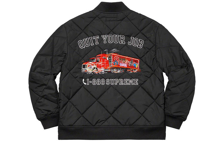 Supreme FW21 Week 7 Quit Your Job Quilted Work Jacket Printed quilted work American trendy jacket, same style for men and women