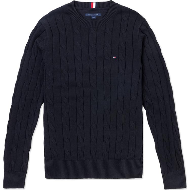 Tommy Hilfiger Стиль колледжа твердый цвет круглый воротник прямые Петух длинный рукав демисезонный трикотажный Рубашка мужской стиль черный