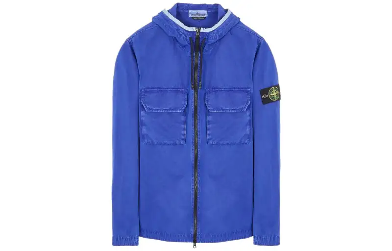 STONE ISLAND Jackets Men's Royal Blue Hooded Non Detachable Moderate Other