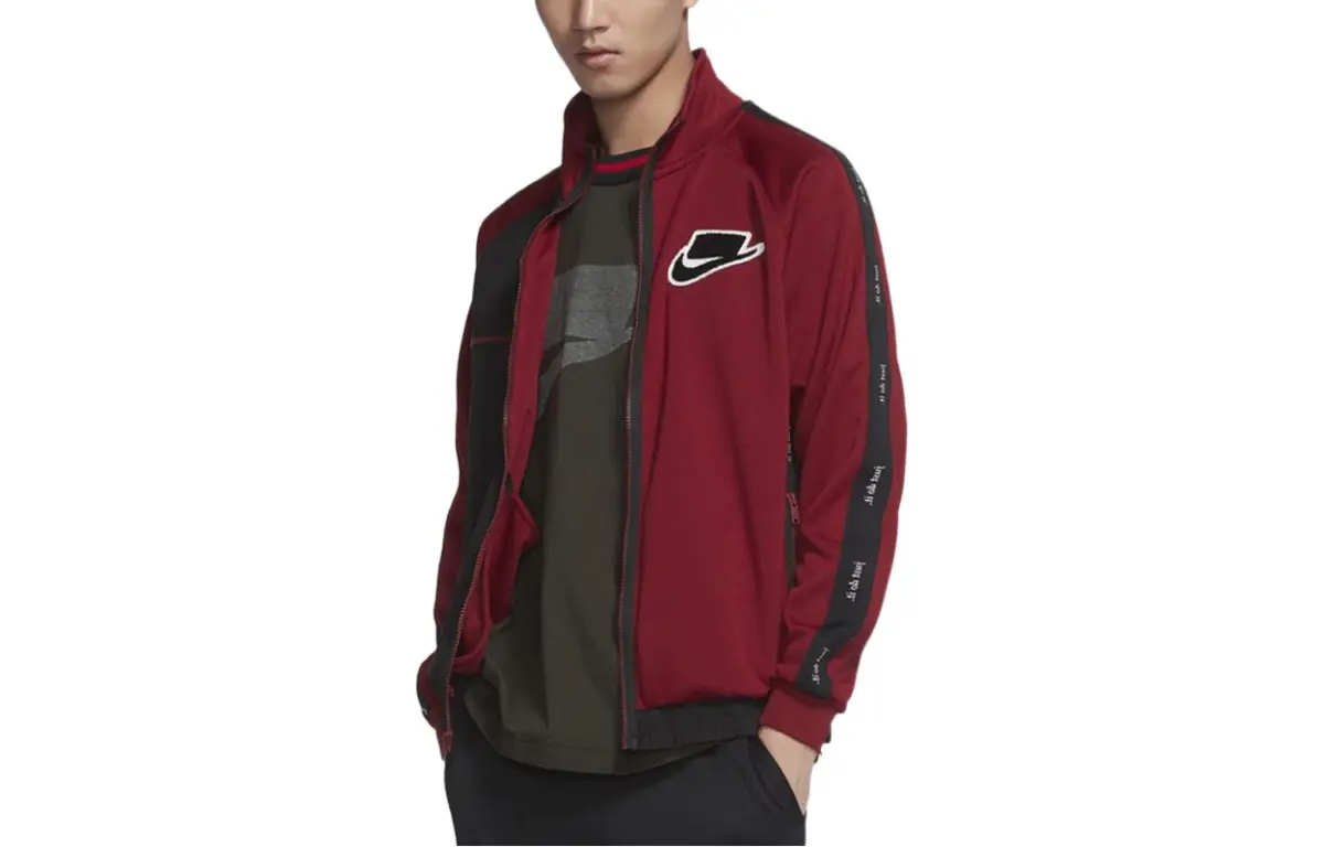 Nike Jackets Men's Red Stand Collar Moderate Straight Fit