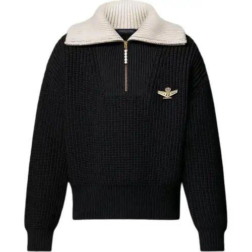 LOUIS VUITTON Chunky Wool Blend Half Zip Pullover