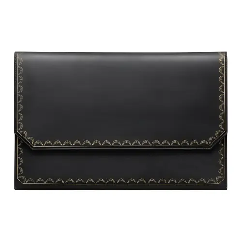 CARTIER Guirlande Calfskin Wallet Card Holder Clutch Medium Women's Black