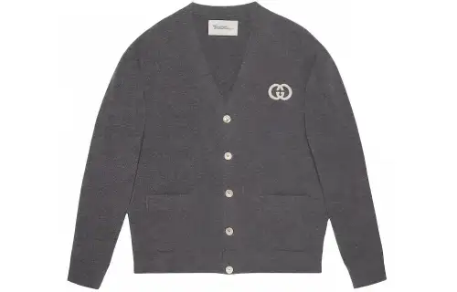 GUCCI Knit Wool Cardigan With Interlocking G Knitwear Men's Gray