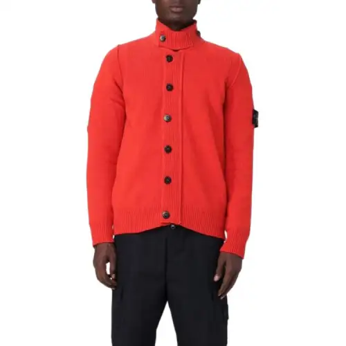 STONE ISLAND Knitwear Men's Red Stand Collar Moderate Other