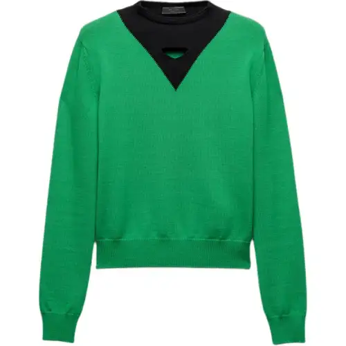 PRADA Sweaters Men's Green Crew Neck Moderate Other