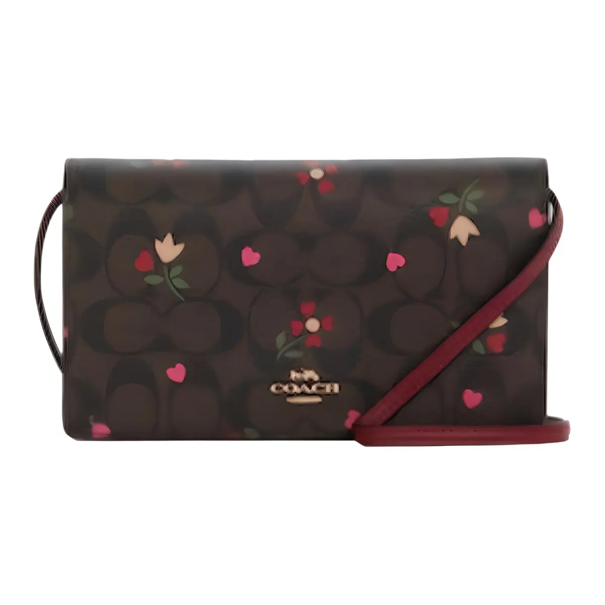 COACH Anna Leather Envelope Bag, Crossbody Bag Small Women's Brown & Burgundy Multicolor