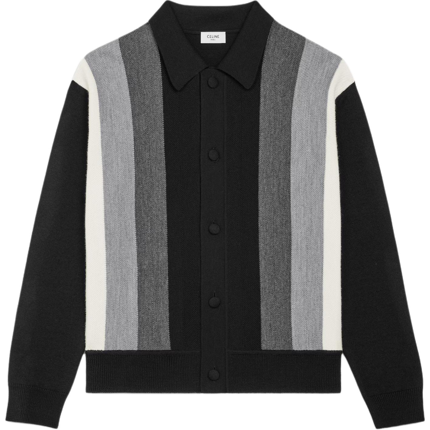 CELINE Striped Collared Button Up Sweater