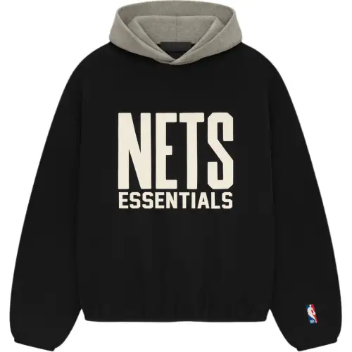 Fear of God Essentials NBA co-branded model NBA-allstar PULL OVER HOODIE - NETS Brooklyn Nets Letter Printed Pattern Hooded American Heavy Hoodie Same Model for Men and Women